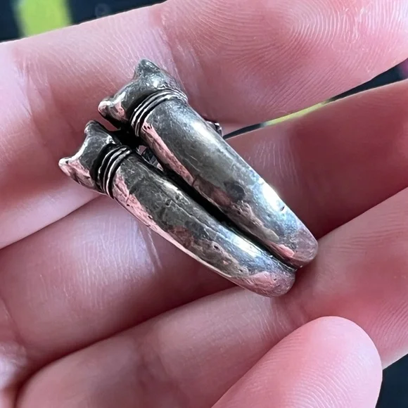 VTG Whimsigoth Double Trouble Cat Feline Sterling Silver 925 Size 6 Ring